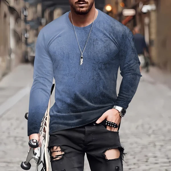 Men's T Shirt O-Neck Clothing Apparel Outdoor Long Sleeve Print Fashion - Image 25
