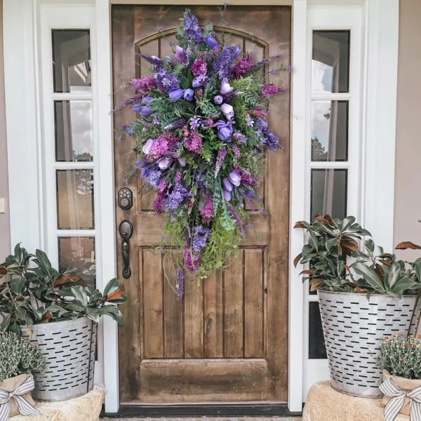 50*30cm Artificial Flower Wreath Spring Purple Garland Lilac Hyacinth Home Decor - Image 5