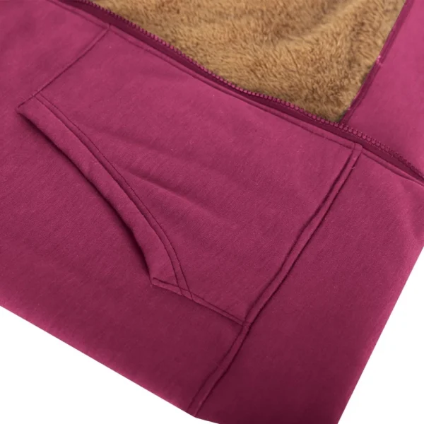 Lined Jacket Women Flannel Winter Warm Fleece Zip Up Hooded With Side Pockets - Image 12