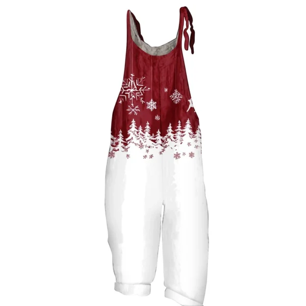 Women's Loose Vintage Shoulder Strap Print Casual Jumpsuit Christmas - Image 7