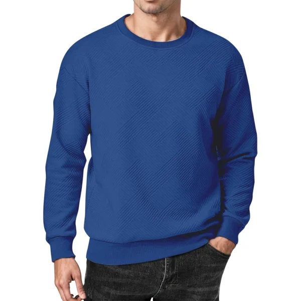 Men's Crewneck Sweatshirt Casual Long Sleeve Geometric Textured Sweatshirt - Image 4