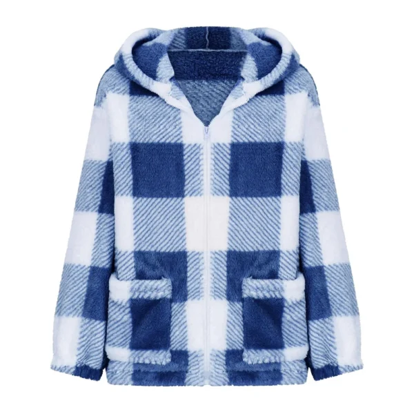 Fall Winter Ethos Plaid Casual Long-sleeved Hooded Cardigan Zipper Coat - Image 18