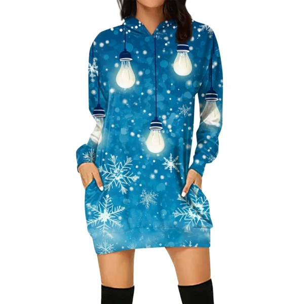 Ladies' Loose Casual Pocket Long Sleeved Hoodie Christmas Printed Sweatshirt - Image 14