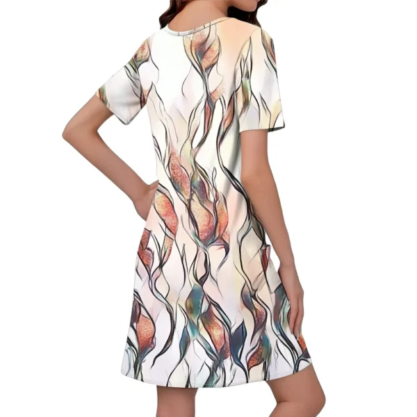 Women's Casual And Fashionable V-neck Short Sleeve Printing Mid Length Dress - Image 12