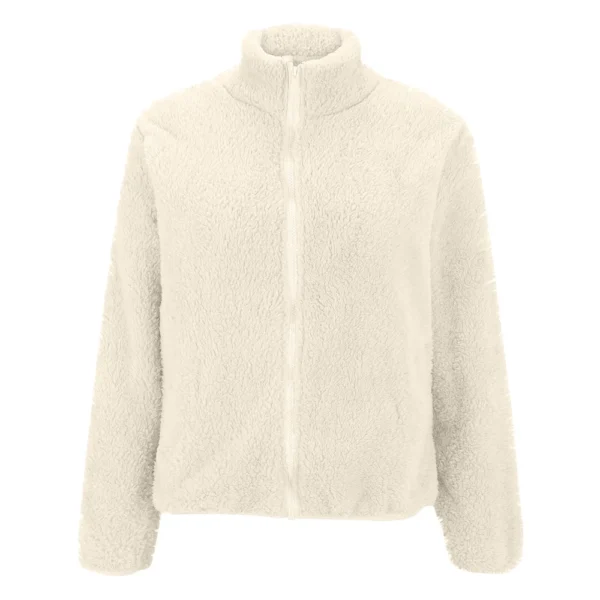 Women's Solid Color Loose High Neck Long Fleece Plush Warm Zipper Jacket - Image 5