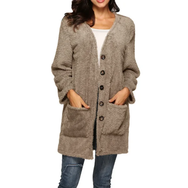 Women's Single-breasted Double-sided Fleece Warm Mid-length Cardigan Jacket - Image 29