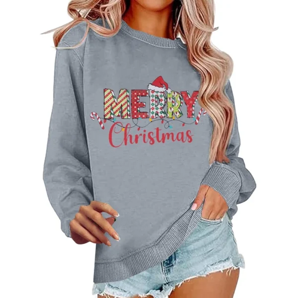 Women's Casual Loose Solid Color Easter Print Round Neck Long Sleeve Hoodie - Image 20