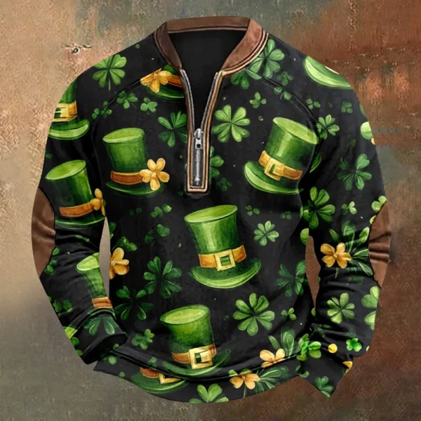 Men's St. Patrick's Day Vintage Casual Zip Sweatshirt Outdoor Casual Top - Image 22