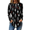 Women's Print Round Neck Christmas Loose T-Shirt Pullover Long Sleeve Top - Image 6