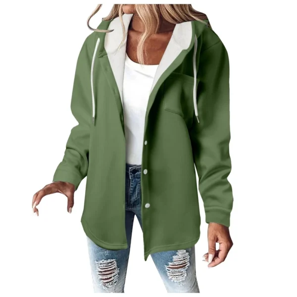Fleece Hoodies For Women Warm Print Sweatshirt Button Lined Drawstring Hooded - Image 14