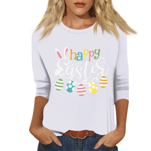 Women's Basic Printed Tops Plus Size 3/4 Sleeve Fashion Easter Casual Pullover - Image 35