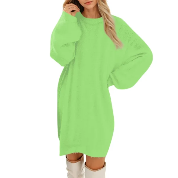 Women's Round Neck Casual Long Sleeve Plush Solid Color Dresses - Image 23