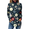 Women's Casual Pullover High Neck Christmas Long Sleeve Printed Fashion T-Shirt - Image 23
