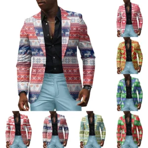 Unisex Winter Christmas Prints Suit Jackets Unisex Casual Fashion Button Jackets