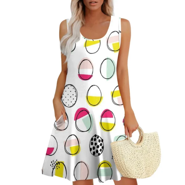 Womens Summer Dresses Easter Print  Loose U Neck Sleeveless Sundresses Dress - Image 28