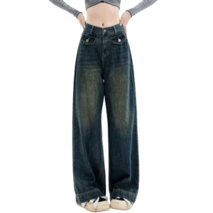 Women's Jeans Wide Leg Baggy Jeans High Waist Cargo Pants Loose Trousers
