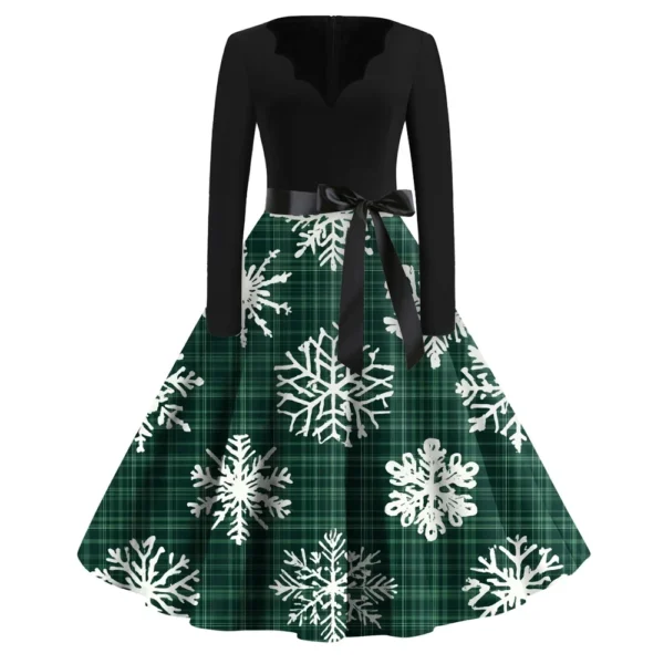 Women's Casual V-Neck Fashion Printed Christmas Long Sleeve Slim Dresses - Image 23
