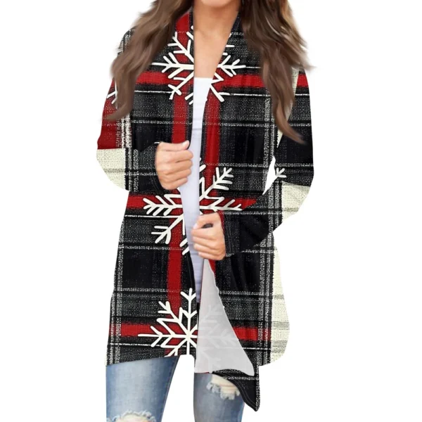 Women's Fashion Casual Christmas Print Mid-Length Cardigan Jacket - Image 7
