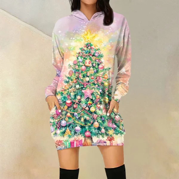 Ladies' Loose Casual Pocket Long Sleeved Hoodie Christmas Printed Sweatshirt - Image 37