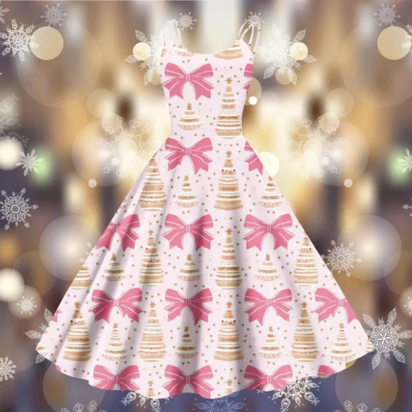 Women's Fashion Punk Strapless Gothic Cocktail Christmas Sexy Dress Printed - Image 25