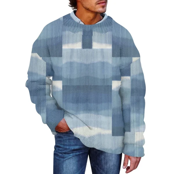 Men'S Printed Synthetic Sweater Round Neck Sportswear Loose Long Sleeved Top - Image 6
