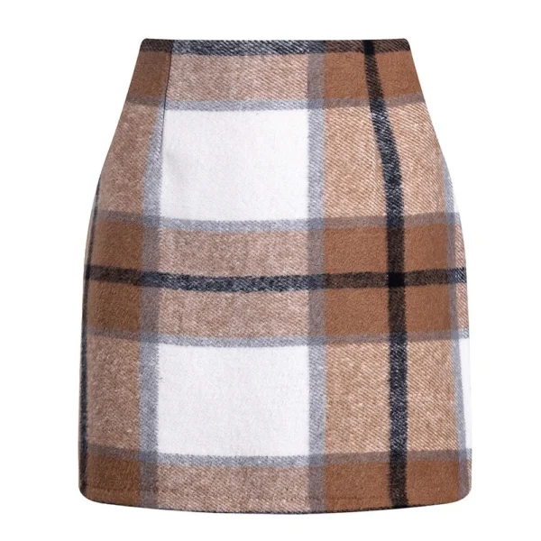 2024 Women's high-waisted plaid skirt tight pencil wool mini skirt - Image 15