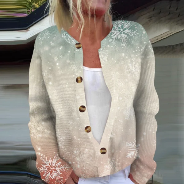 Women's Fashion Long Sleeve Christmas Snowman Snowflake Print Jacket Cardigan - Image 19