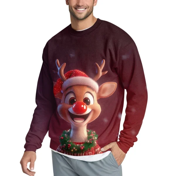 Men's Casual Fashion Comfortable Christmas Deer Printed Round Neck Pullover - Image 2