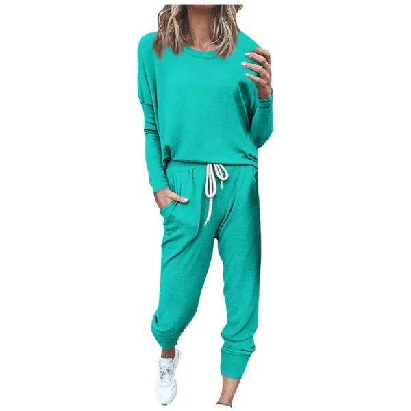 Women's Sportswear 2-piece Crewneck Jogger Sweatpants Yoga Workout Tracksuit Set - Image 20