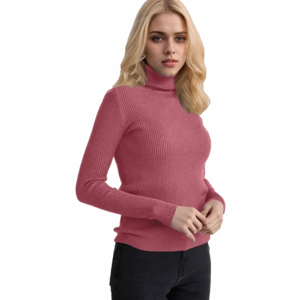 Women's Fashion Casual Solid Color Versatile Knitted High Neck Pullover Sweater - Image 11