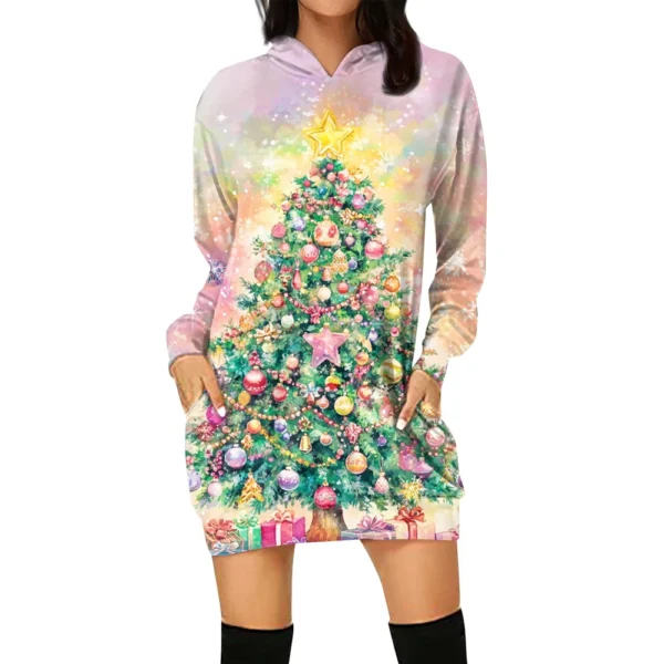Ladies' Loose Casual Pocket Long Sleeved Hoodie Christmas Printed Sweatshirt - Image 38