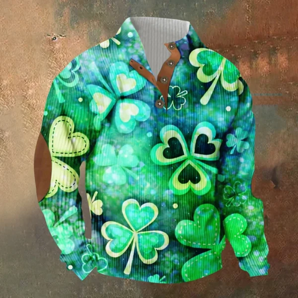 Knit Printed 3 Button - Corduroy Men's Standing Collar Pocket Sweatshirt - Image 25