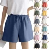 Women's Solid Color Linen Cotton Hemp Casual Sports Casual Shorts Pants