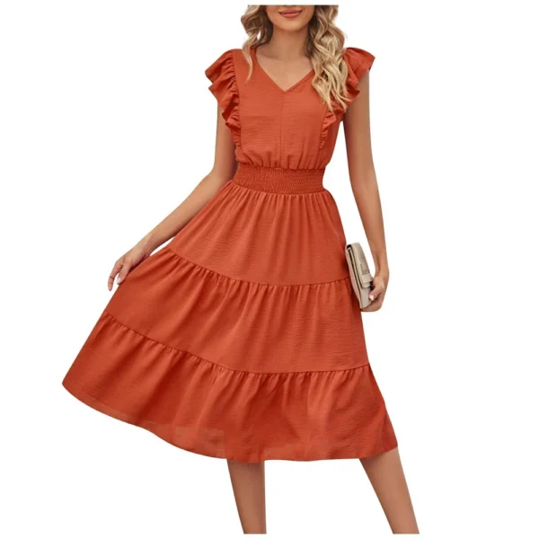 Women's Casual Summer Dress Sleeveless Ruffles V-neck Loose Long Dress  Loose - Image 32