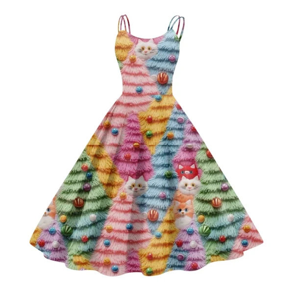 Women's Fashion Christmas Printed Sexy Strapless Gothic Cocktail Dress Punk, - Image 29