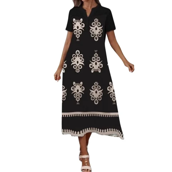 Women's Floral Print Short Sleeve V-Neck Casual Midi Dress - Image 17