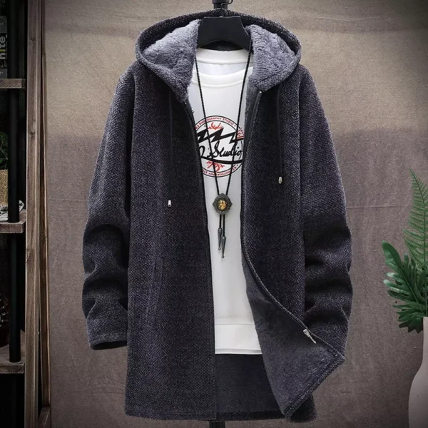 Winter Coat Men's Sweater Knit Sweater Cardigan Men's Hoodie Plus Fleece - Image 16