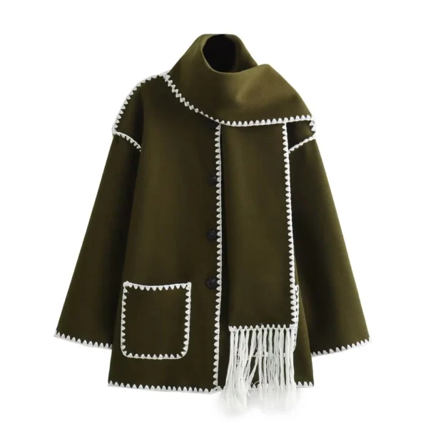 Women's scarf with patchwork tweed coat - Image 27