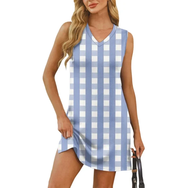 Women's V-neck Summer Casual Beach Vacation Women's Sleeveless Plaid Print - Image 16