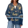 Women's Casual Half Zipper Lapel Christmas Printed Pullover Top Side Slit - Image 20