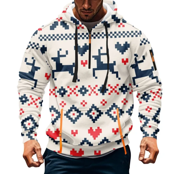 Men's Printed Sweatshirt Hoodie Zipper Arm Pocket Cardigan Men's Sports Large - Image 28