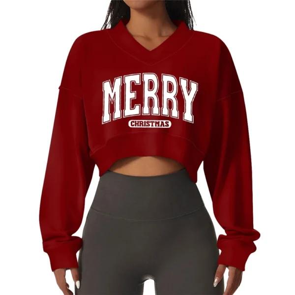 Women's Casual Fashionable Comfortable Padded V-Neck Christmas Printed Long - Image 23