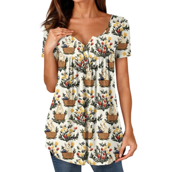 Women's Casual Daily Printed Round Neck Fashion Short Sleeved Loose T-Shirt - Image 8