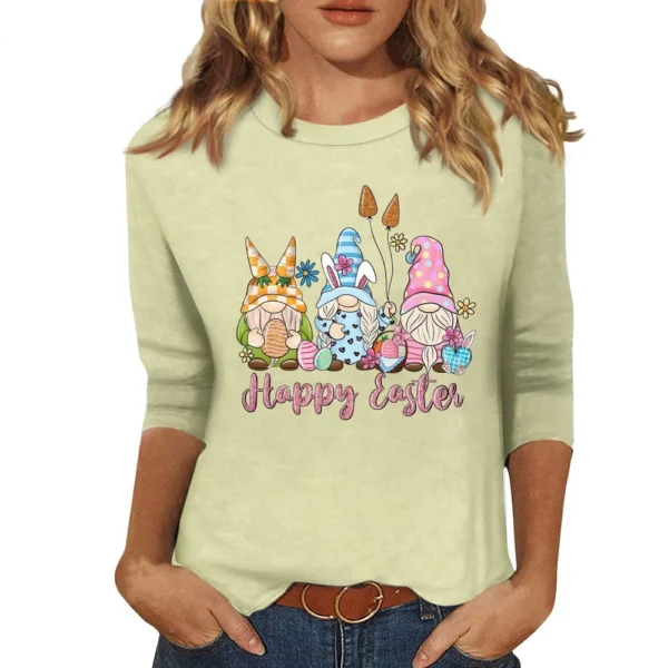 Women's Fashion Easter Casual 3/4 Sleeve Printed Basic Tops Plus Size Pullover - Image 43