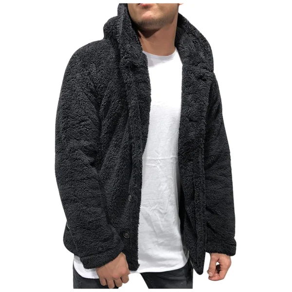 Fall And Winter Men's Solid Color Hooded Fleece Coat Fleece Fashion Trend - Image 17