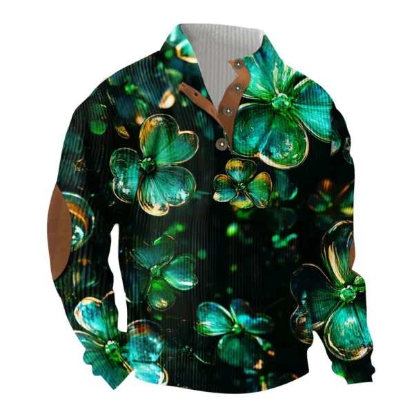 Knit Printed 3 Button - Corduroy Men's Standing Collar Pocket Sweatshirt - Image 17