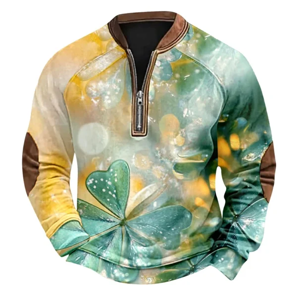 Men's St. Patrick's Day Vintage Casual Zip Sweatshirt Outdoor Casual Top - Image 3