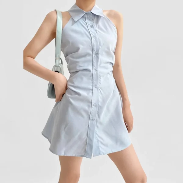 Women's Dresses Lapel Single-breasted Sleeveless Pleated Waist Casual - Image 6