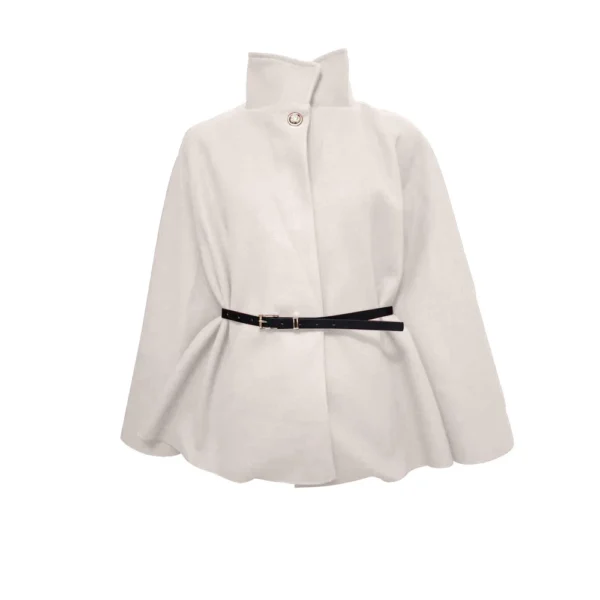 Women's Fashion Solid Waist Tie Woolen Cape Coat - Image 11