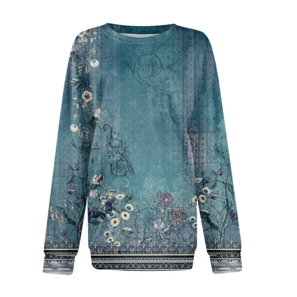 Women's Fashion Casual Round Neck Loose Long Sleeve Retro Printed Sweatshirt - Image 11